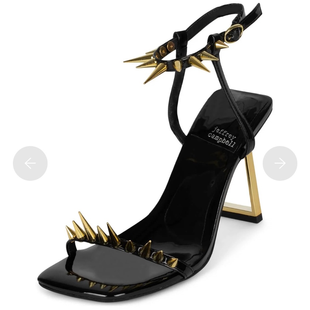 JEFFREY CAMPBELL SHARPEN-UP, Black and Gold Spiked Women's Heels